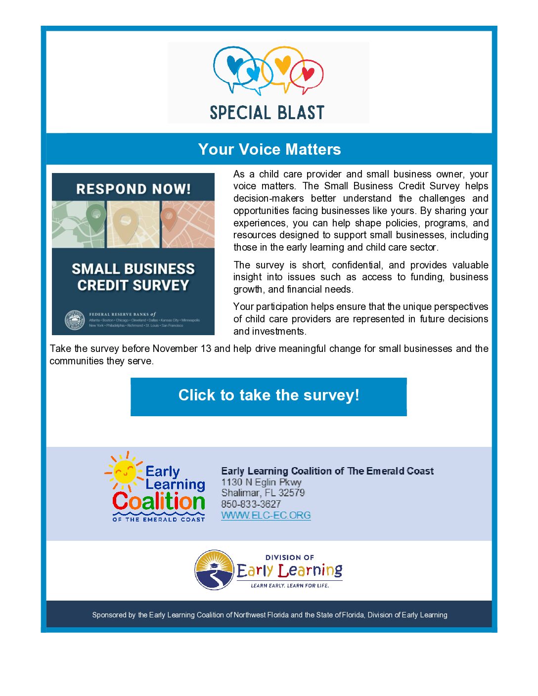 Literacy Source Program Your Voice Matters – Survey | Early Learning Coalition of the Emerald Coast